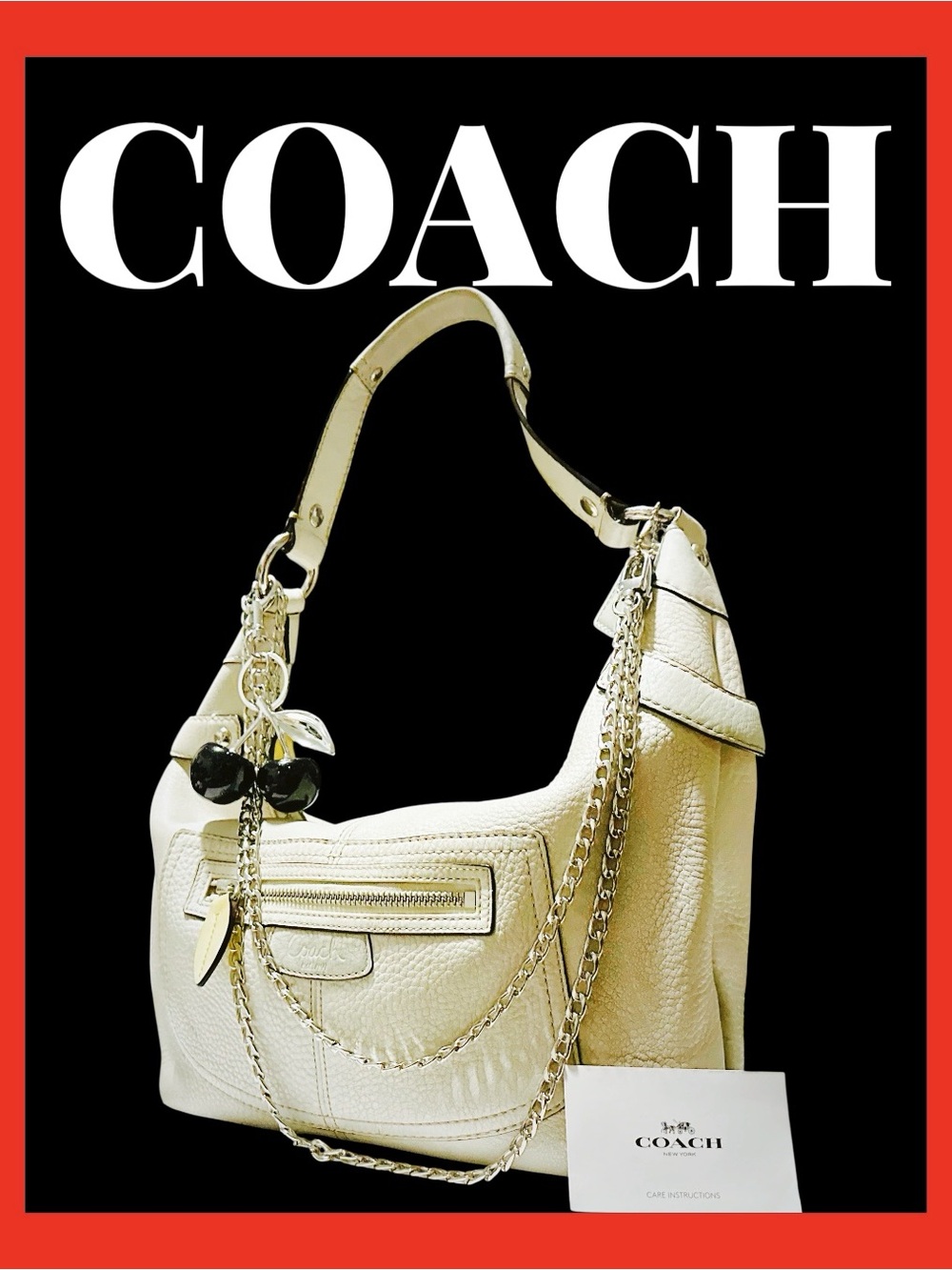 Vintage Coach soho Shoulder Bag Pebbled Leather in Chalk - Picture 6 of 17